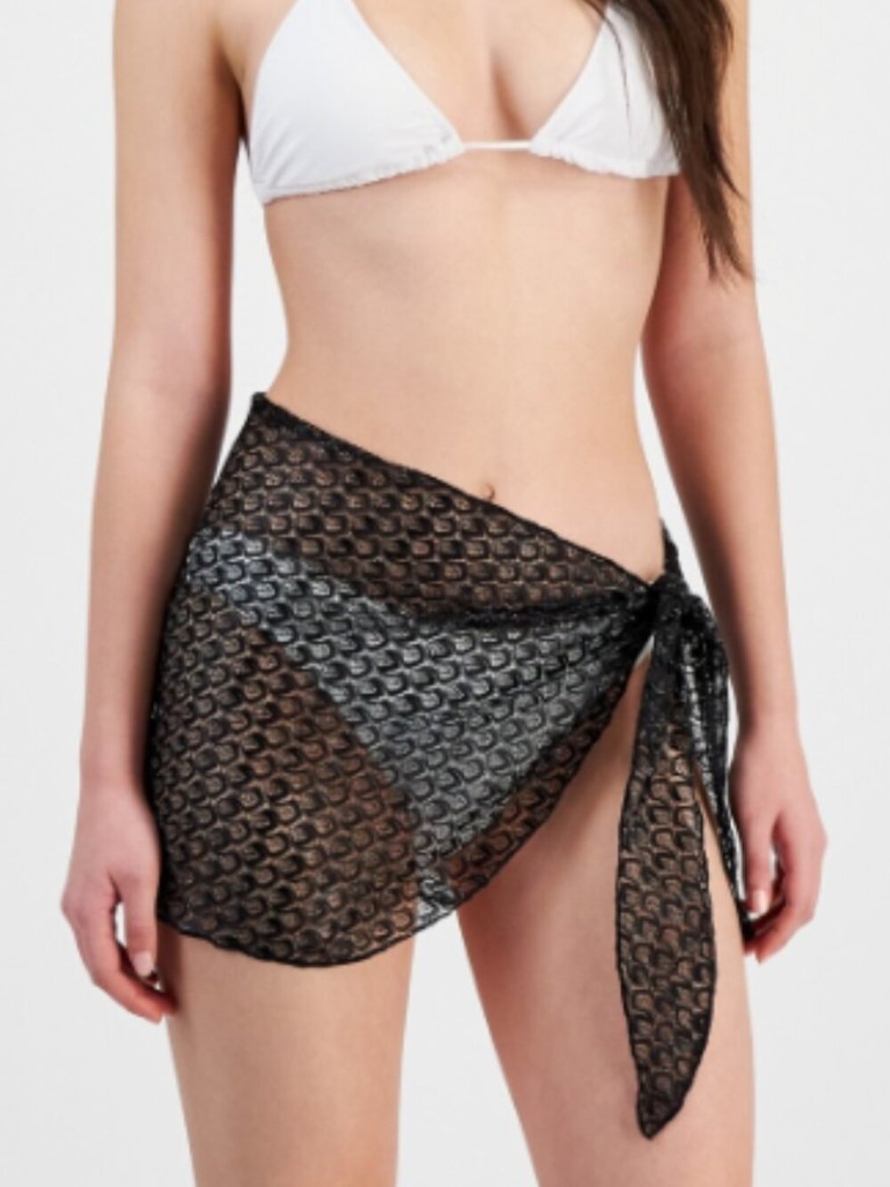Miken Juniors' Metallic-Knit Swim Cover-up Sarong Black Size M 4466